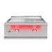 Stono Outdoor Living The TrueFlame 30" Built-In Natural Gas Grill Griddle (TFG30) features a stainless steel flat-top, two red-lit control knobs, and a power indicator light on the front panel, shown against a white background.