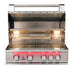 Stono Outdoor Living The TrueFlame 25" 3-Burner Built-In Natural Gas Grill - TF25 by TrueFlame features commercial-grade stainless steel, three control knobs, illuminated interior, grill grates, warming rack, overhead lights, and a rotisserie rod under the open lid.