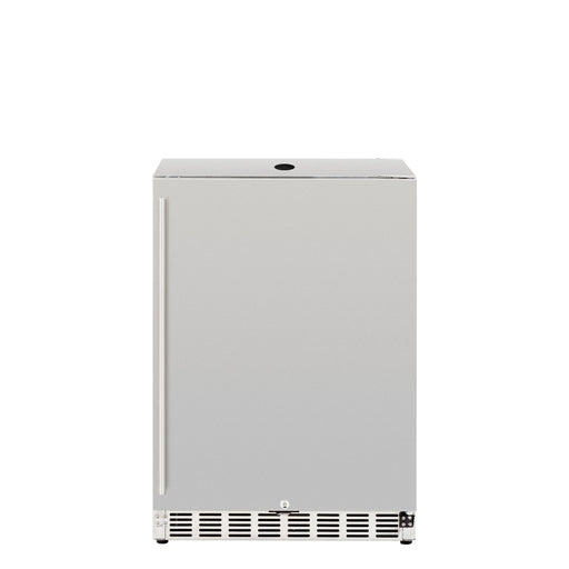 Stono Outdoor Living The TrueFlame 24" 6.6 Cu. Ft. Deluxe Outdoor Rated Kegerator (AMD-RFR-24DK), shown front-facing on a white background with a left-side handle and bottom ventilation, is the ideal upgrade for your outdoor kitchen.