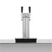 Stono Outdoor Living The TrueFlame Double Keg Tap for Kegerator (AMD-RFR-TAP-2) by TrueFlame features black handles, mounts on a countertop with a drip tray below, and is shown against a white background—perfect for outdoor kegerator setups.