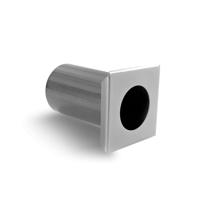 Stono Outdoor Living The TrueFlame TF-US-1 Umbrella Countertop Mounting Stanchion by TrueFlame is a brushed cylindrical metal mount with a square flat flange and central circular hole, designed for luxury outdoor islands, shown on a white background.