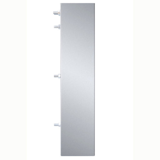 Stono Outdoor Living A vertical rectangular metallic TrueFlame 4" Spacer Bracket for 36" Outdoor Vent Hood (TF-VH36-2-SP4) with four evenly spaced knobs on the left side, shown in profile on a plain white background—ideal for outdoor venting systems.