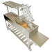 Stono Outdoor Living The Tagwood BBQ Argentine Santa Maria Wood Fire & Charcoal Grill - BBQ06SS by Tagwood BBQ features a stainless steel build, wheeled base, Argentine-style grilling area, tool hooks, fold-open grilling basket, wooden cutting board, and extended side shelf.
