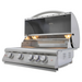 Stono Outdoor Living The Blaze Premium LTE+ 32" 4-Burner Propane Grill With Rear Infrared Burner & Grill Lights (BLZ-4LTE3-LP) by Blaze features stainless steel, searing rods, five control knobs, an open lid, interior lights, and side vent holes on a white background.