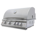 Stono Outdoor Living The Blaze Premium LTE+ 32" Propane Grill by Blaze features a closed lid, four control knobs, a top temperature gauge, rear infrared burner, grill lights, searing rods for perfect grilling, and side ventilation panels.