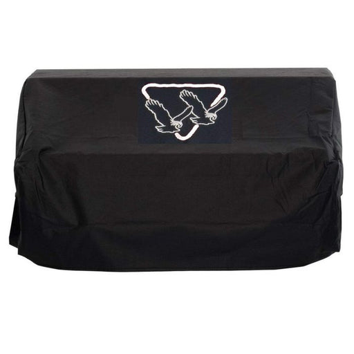 Stono Outdoor Living The Twin Eagles Vinyl Cover for 13-Inch Built-In TESB (VCSB13) is a black rectangular cover featuring two white outlined birds facing each other inside a triangle on the front center.