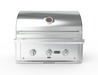 Stono Outdoor Living The Wildfire Outdoor Living Ranch Pro 30" Gas Grill (304 SS, Natural Gas, WFPRO30G-SS-NG) features stainless steel burners, three control knobs, and a lid-mounted temperature gauge. The brand name is visible on the front against a plain white background.
