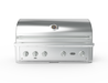 Stono Outdoor Living The Wildfire Ranch Pro 42" Gas Grill by Wildfire Outdoor Living features four control knobs, a built-in lid thermometer, and the brand logo on the front in stainless steel, shown against a plain white background.