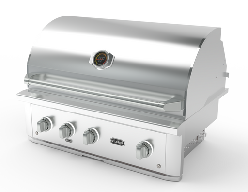 Stono Outdoor Living The Wildfire Ranch Pro 36" Gas Grill (WFPRO36G-SS-LP) by Wildfire Outdoor Living features four control knobs, stainless steel burners, a built-in lid temperature gauge, and a sleek stainless finish—ideal for your outdoor kitchen.