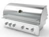 Stono Outdoor Living The Wildfire Ranch Pro 42" Gas Grill (304 SS, Natural Gas) by Wildfire Outdoor Living features four control knobs, a closed lid, a built-in temperature gauge, and a bold front brand logo for your outdoor kitchen.