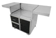 Stono Outdoor Living The Wildfire Ranch Pro 36-in 3 Burner Black 304 SS Natural Gas Grill by Wildfire Outdoor Living pairs perfectly with a rolling metallic tool cabinet featuring side extensions, drawers, double-door storage, wheels, and a perforated backsplash.