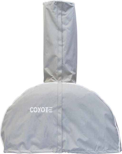 Stono Outdoor Living A weather-resistant gray Coyote cover labeled CCVR40PZ-BIG fits the 40" Duomo Wood Fired Outdoor Oven, with a tall vertical and wide arched section for outdoor cooking equipment protection.