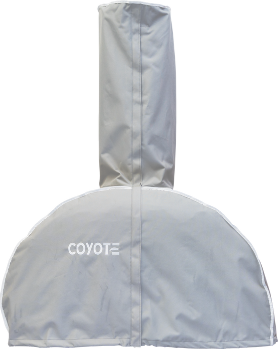 Stono Outdoor Living A weather-resistant gray Coyote cover labeled CCVR40PZ-BIG fits the 40" Duomo Wood Fired Outdoor Oven, with a tall vertical and wide arched section for outdoor cooking equipment protection.