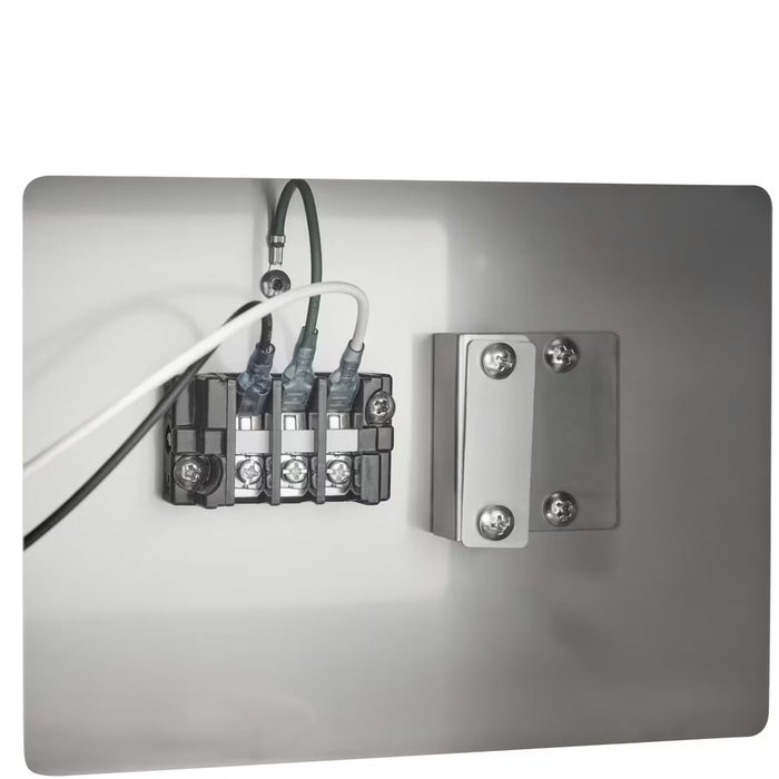 Stono Outdoor Living A close-up of an electrical terminal block with wires and a metal bracket installed inside a stainless steel enclosure for outdoor kitchens, shown in the Coyote Warming Drawer - C3-WD by Coyote.