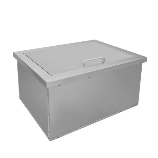 Stono Outdoor Living The Wildfire Outdoor Living Wildfire Ice Chest Small (WFSIC) is a compact, rectangular gray metal box with a flat lid and top handle, featuring a double-walled design, shown at an angle against a white background.