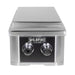 Stono Outdoor Living The Wildfire Outdoor Living Ranch Pro Double Side Burner 304 Black SS Propane (WFDBLSBRN-BSS-LP) features a sleek black stainless steel front, two control knobs, and a closed lid—an ideal addition to your outdoor kitchen setup.