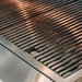 Stono Outdoor Living Close-up of the American Made Grills Estate 30-Inch Grill (EST30-NG) with evenly spaced stainless steel grates, one slightly raised. Reflections highlight its clean, modern design. A built-in natural gas grill by American Made Grills.