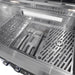 Stono Outdoor Living Close-up of the Wildfire Ranch Pro 36" Gas Grill 304 Black SS Propane by Wildfire Outdoor Living, featuring two grates, a warming rack, control knobs, and cast stainless steel burners. The grill is spotless and unused.