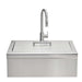 Stono Outdoor Living The Coyote 30" Farmhouse Sink & Faucet - C3FHSINK features a modern stainless steel finish, high-arched faucet, rectangular cover, and minimalist design—perfect for contemporary kitchens.