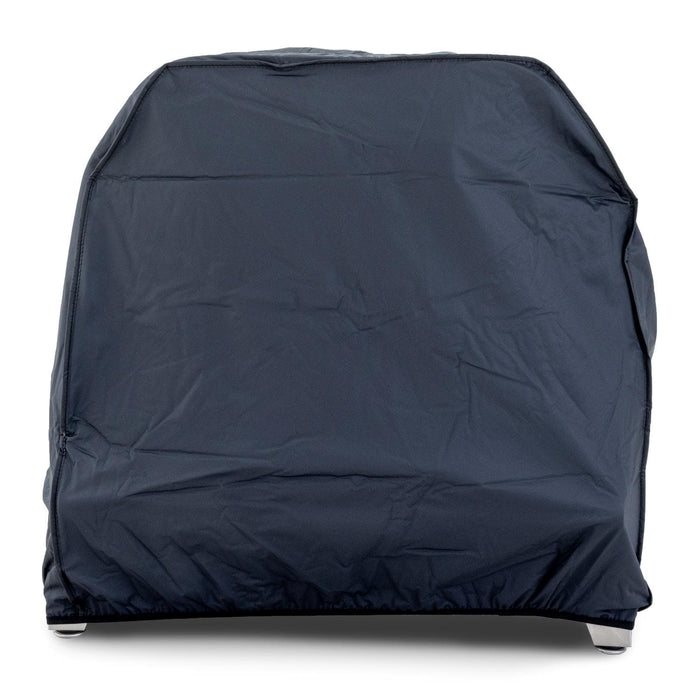 Stono Outdoor Living A black Blaze Cover for 26-Inch Built-In Outdoor Pizza Oven (26PZOVN-BICV) is fitted over a rectangular appliance, featuring slight wrinkles and visible seams.