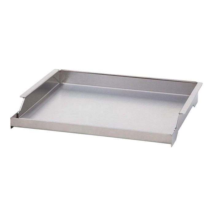 Stono Outdoor Living The Delta Heat Griddle Plate - DHGP18 is a stainless steel rectangular griddle with raised edges and a flat surface, designed to sit atop your stove or grill as the ideal flat-top grill accessory.