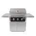 Stono Outdoor Living The Wildfire Ranch Pro 36-in 3 Burner Black 304 SS Natural Gas Grill (WFPRO36G-BSS-NG) by Wildfire Outdoor Living features stainless steel burners, three knobs, hood thermometer, side shelves, and storage cabinets. Photographed on a white background.