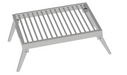 Stono Outdoor Living The Tagwood BBQ Small Fixed Grill - BBQ93SS features four foldable legs and evenly spaced bars. Made of 304 stainless steel, it’s designed for outdoor cooking over a fire and is shown elevated above the ground on a white background.