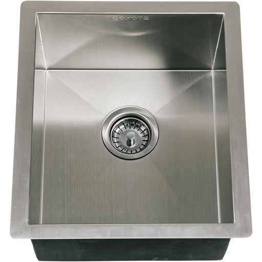 Stono Outdoor Living The Coyote Sink - Universal Mount (C1SINK1618) is a square stainless steel sink with a centered drain and strainer, featuring modern edges and a smooth finish—perfect for built-in use in indoor or outdoor kitchens.