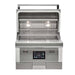 Stono Outdoor Living The Coyote 28" Pellet Grill - C2P28 is a stainless steel indoor grill with an open lid, two grilling racks, interior lights, and an advanced digital control panel showing temperature settings. The Coyote brand logo appears on the lower right.