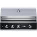 Stono Outdoor Living The Delta Heat 38-inch 3-burner built-in natural gas grill (DHBQ38R-WN) features a white control panel, closed lid, built-in temperature gauge, and three blue-lit control knobs. Brand: Delta Heat.
