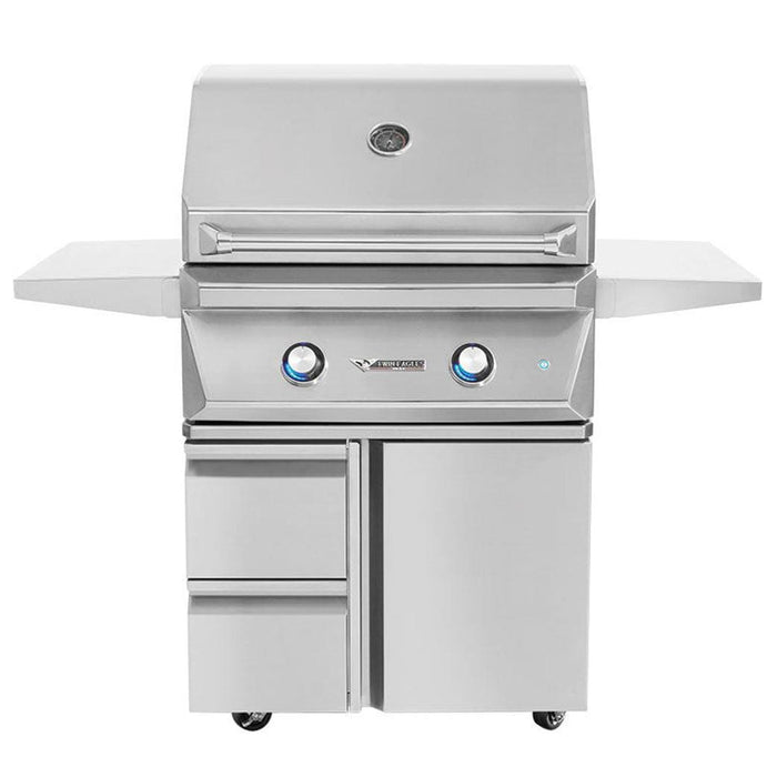 Stono Outdoor Living The Twin Eagles 30-Inch 2-Burner Built-In Natural Gas Grill with Infrared Rotisserie Burner (TEBQ30R-CN) features a Five-Part Grilling System, two control knobs, stainless steel burners, and a sleek front view against a white background.