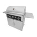 Stono Outdoor Living The Wildfire Ranch Pro 36-in 3 Burner Black 304 SS Natural Gas Grill by Wildfire Outdoor Living features three stainless steel burners, a built-in thermometer, side shelves, and a double-door storage cabinet on a white background.