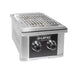 Stono Outdoor Living The Wildfire Outdoor Living Ranch Pro Double Side Burner 304 Black SS Propane features two front control knobs, a top grilling grate, and Wildfire branding—ideal for your outdoor kitchen setup.