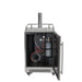 Stono Outdoor Living The Coyote 24" Outdoor Kegerator (C124KEG) features a glass door displaying internal components like a CO2 tank, regulator, and beer lines—ideal for serving draft beverages outdoors with this stainless steel refrigerator on wheels.