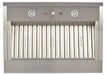 Stono Outdoor Living Front view of the Coyote 42" Outdoor Chimney Hood (C1HOOD42) in stainless steel, featuring dual circular lights, indicator lights, vertical slats, handles, and a central vent for efficient outdoor kitchen ventilation.