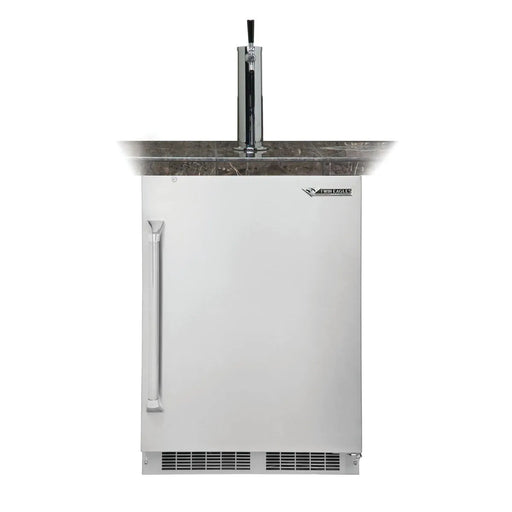 Stono Outdoor Living The Twin Eagles 24-Inch Built-In Beer Keg Dispenser (TEBK24-F) is a stainless steel, outdoor-rated kegerator with a single tap—ideal for dispensing draft beer under any white background.