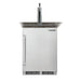 Stono Outdoor Living The Twin Eagles 24-Inch Built-In Beer Keg Dispenser (TEBK24-F) is a stainless steel, outdoor-rated kegerator with a single tap—ideal for dispensing draft beer under any white background.