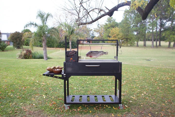 Tagwood BBQ Chief Series Argentine Santa Maria Wood Fire & Charcoal Freestanding Grill 1/8 Thickness - 714 sq. in. of total grilling area - BBQ03SI - Stono Outdoor Living Co