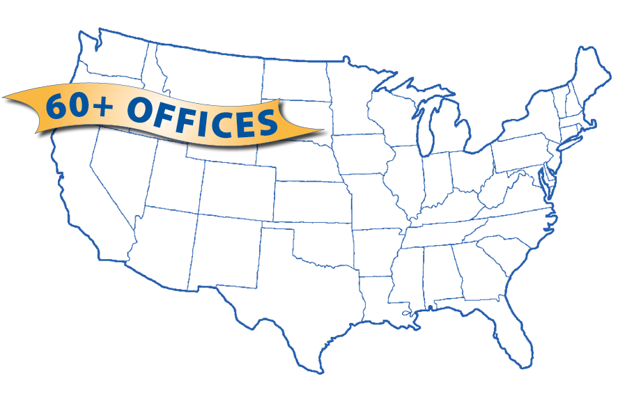 Map graphic showing 60 plus Blue Haven offices across the United States.