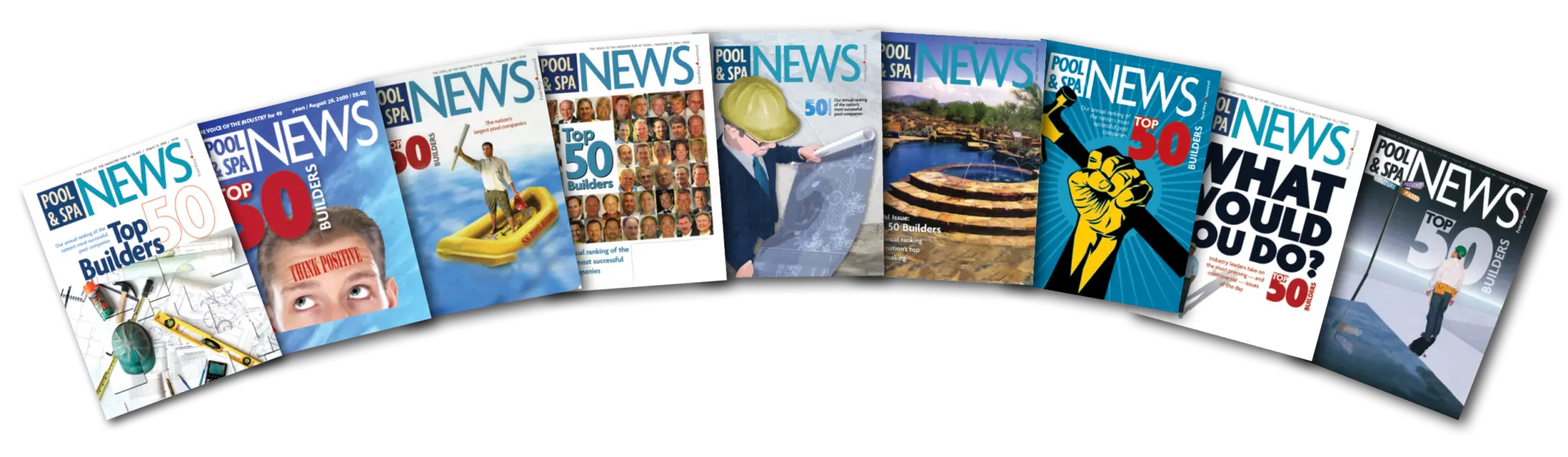 Pool and Spa News magazine covers recognizing Blue Haven among top pool builders.